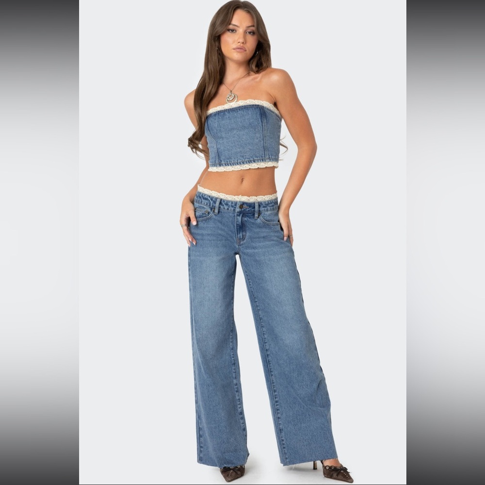 brand new edikted denim strapless tube top xs with tags
